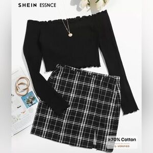 SHEIN Black and White Checkered Skirt